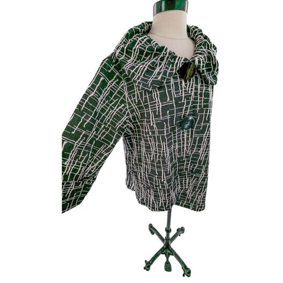 Yushi Women Black Two Button Front Textured Plaid Jacket Size Large - Picture 3 of 14